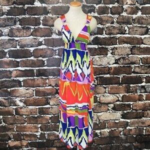 Mon Amie Dress Maxi Stripe Red Blue Yellow Small